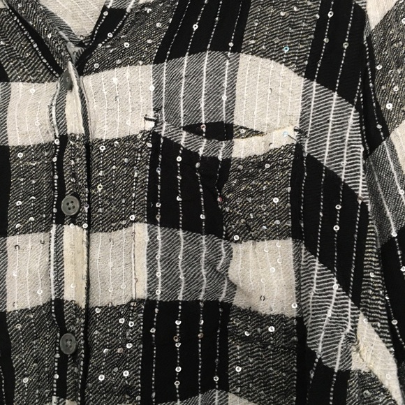 Style & Co. T-Shirt Plaid Check Button Down Black White Plus Size 1X - Picture 13 of 14